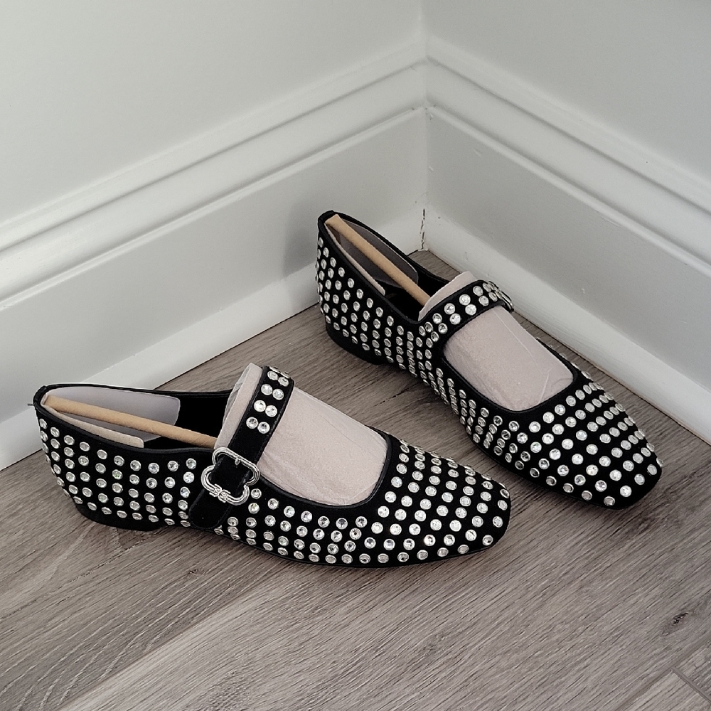 Sam Edelman Michaela Gem Mary Jane Flats Black Suede Noir Size 6M NIB - Picture 1 of 9